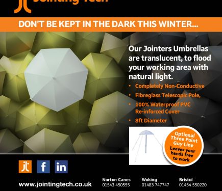 Our 100% waterproof, flame retardant, non-conductive jointers umbrella is the perfect addition to your site needs, especially in this weather.