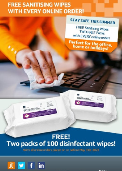 Two FREE Packs of Sanitising Wipes with Online Orders