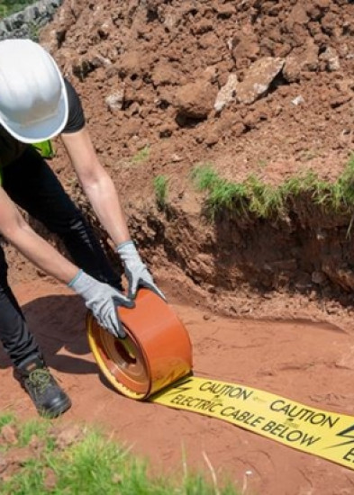 Extremely cost-effective, heavy-duty tape tile is designed to provide a clear visual warning when uncovered