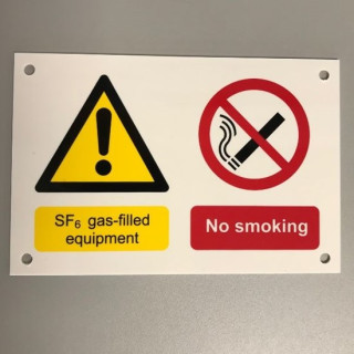 SF6 Warning Sign - Rigid  -100mm high x 150mm wide x 1.5mm thick rigid ABS
